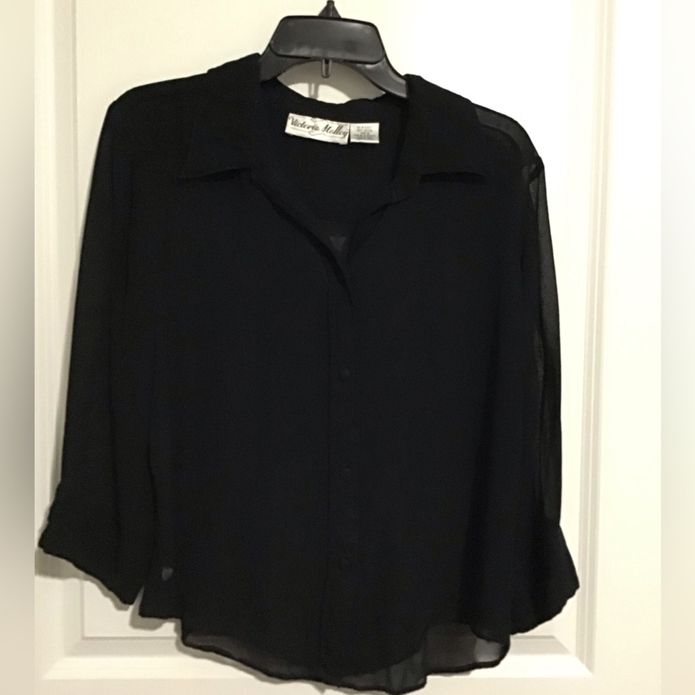 Victoria Holley Black Button Down Shirt Size 16